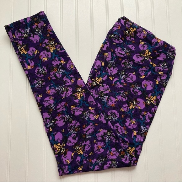 🎃 NWT LuLaRoe TC leggings Halloween purple polka dot scarecrows tall & curvy - Picture 1 of 4